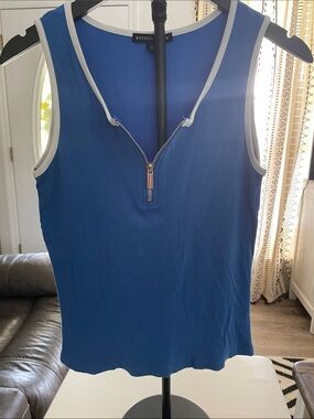 Boston Proper Blue Sleeveless Zip Tank with White Trim (0064)